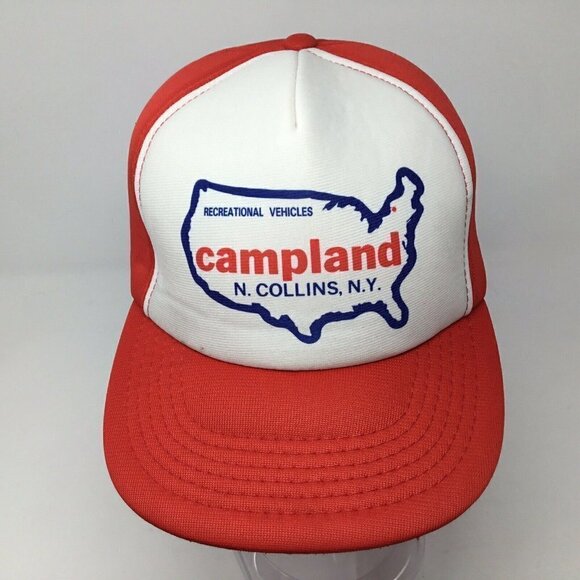 Vtg Campland RV Sales Advertising Snapback Hat Cap Trucker N. Collins NY Travel - Picture 2 of 9